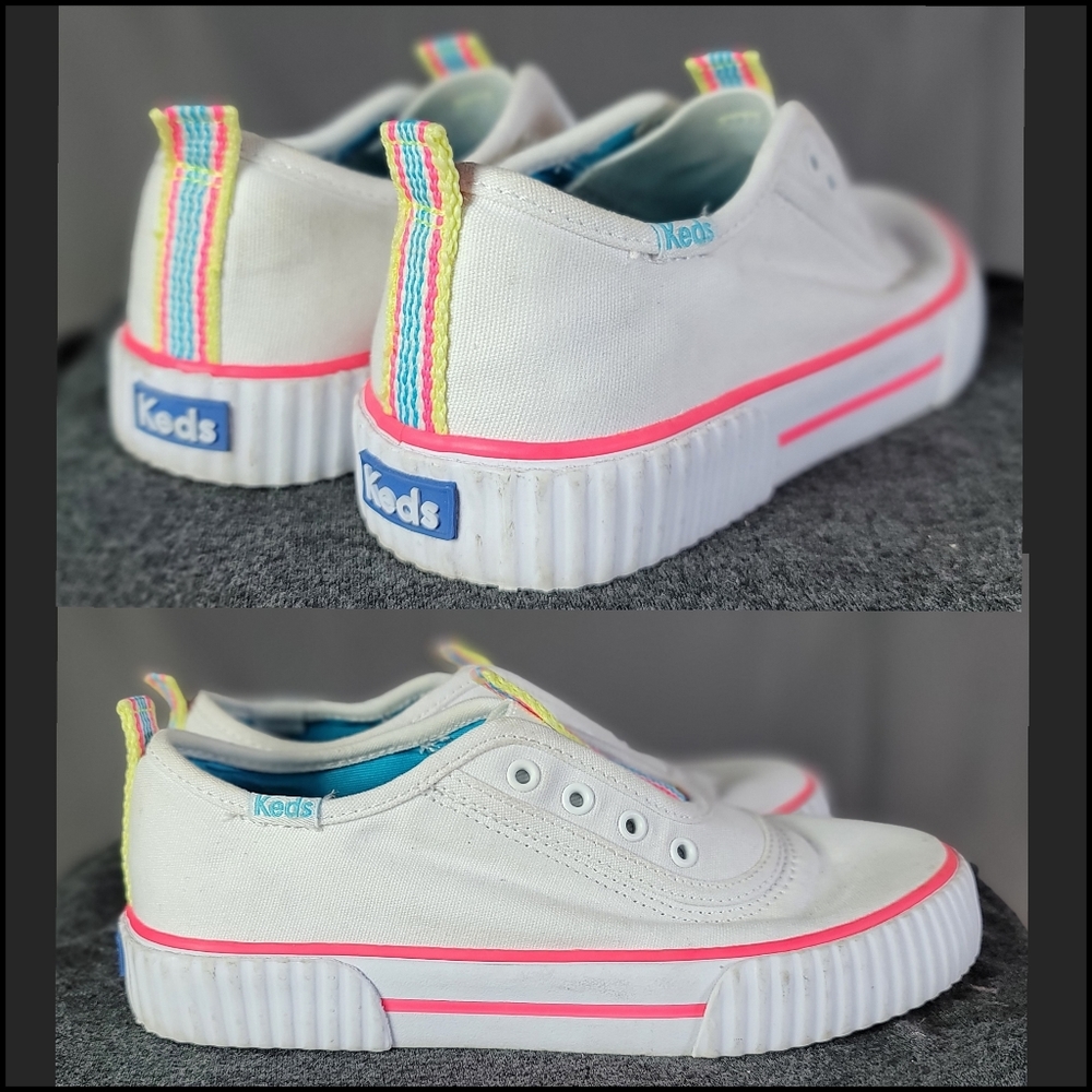 Keds Size 1. 5 Little Girls Canvas Slip On Sneakers White